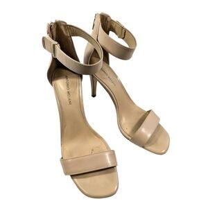 ANTONIO MELANI! "HAMILTON" NUDE/BEIGE TAN LEATHER ANKLE STRAP ZIP HEELS! SZ 10M
